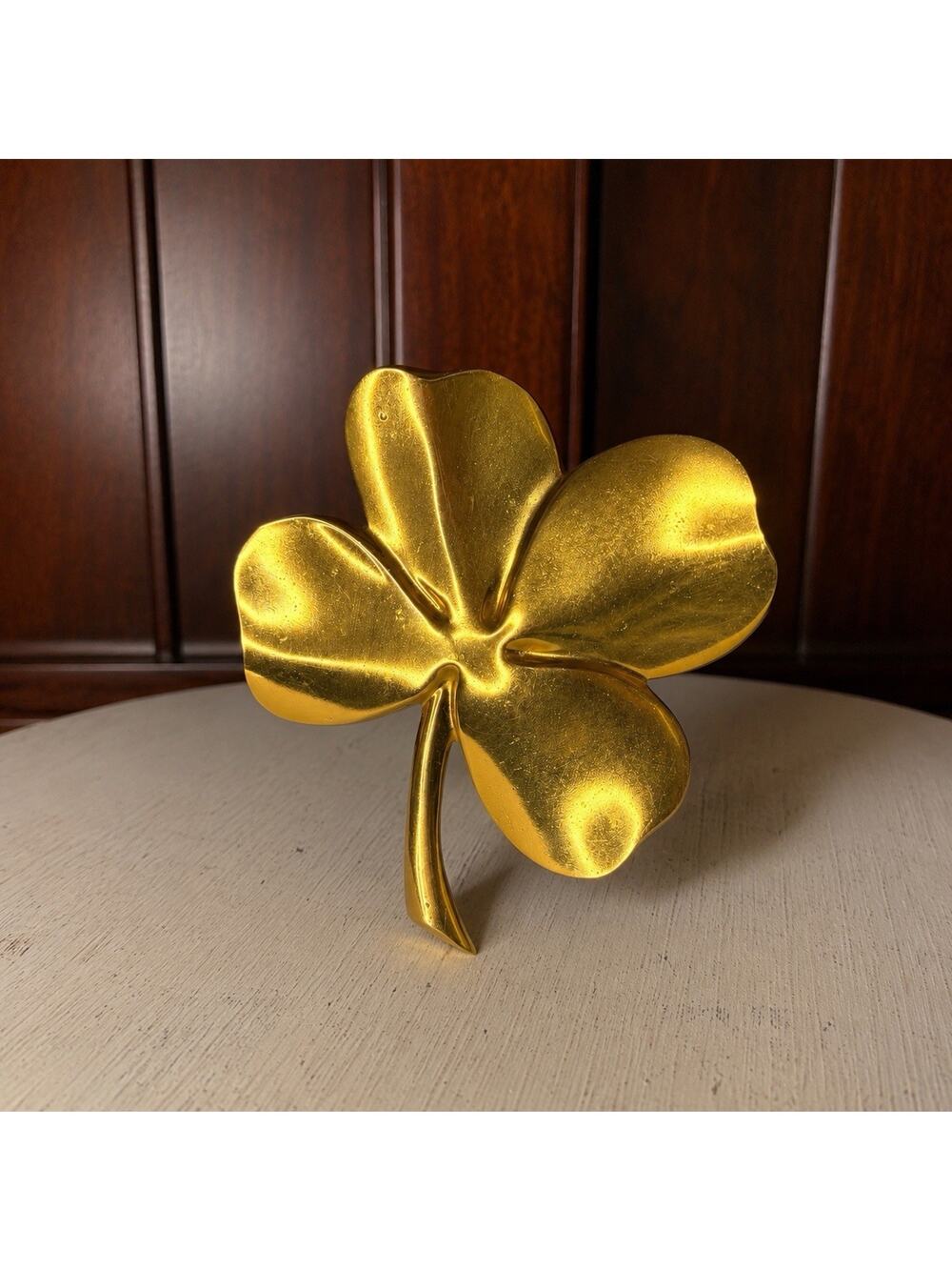 Vintage Lucky Gerity Four Leaf Clover, 24K GP Brass Decor Irish Paperweight